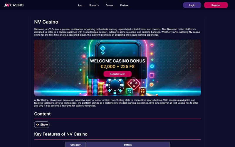 NV Casino - Omtrent € 2.000 i velkomstbonus + 225 gratis spins